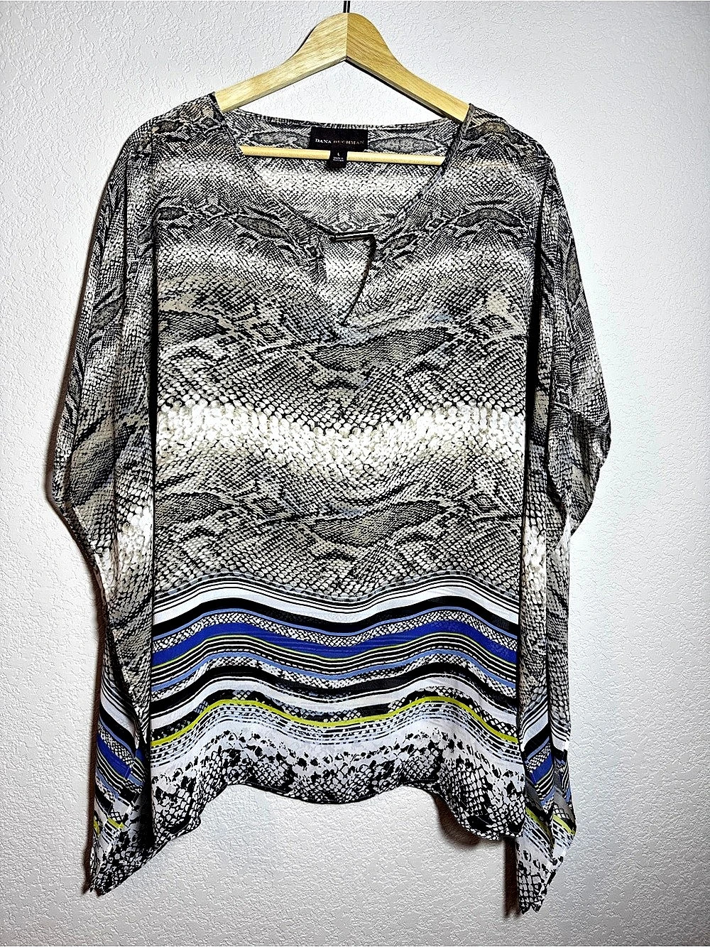 Dana Buchman Snake Print Tunic Top Black & Blue Large